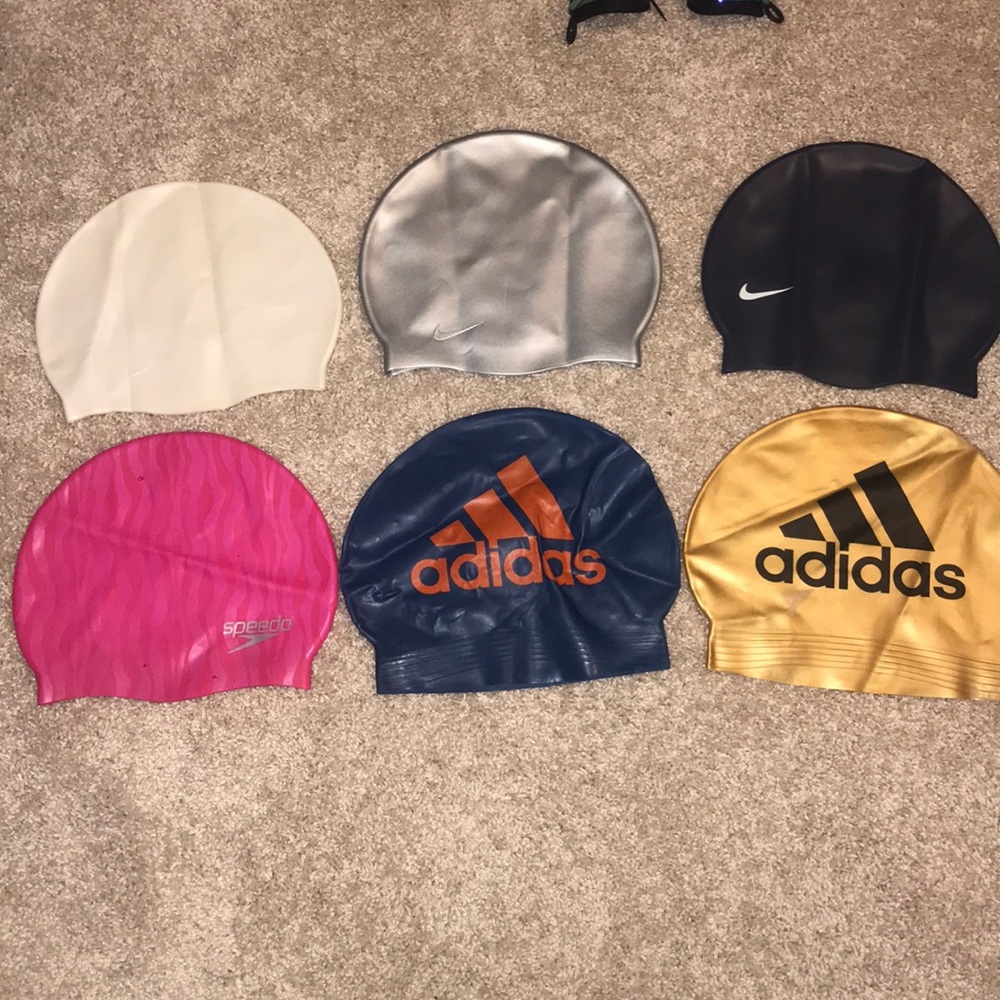 Swim caps and goggles